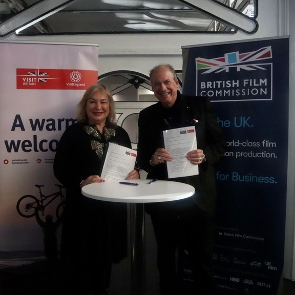 VisitBritain CEO Patricia Yates and Adrian Wootton OBE, Chief Executive of the British Film Commission sign a Memorandum of Understanding at FOCUS London