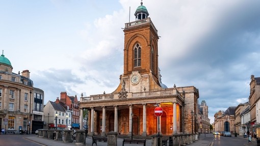 A Parish Church in the heart of a downtown village square.