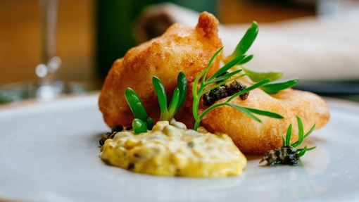 Gourmet plated food at an organic fine dining restaurant.