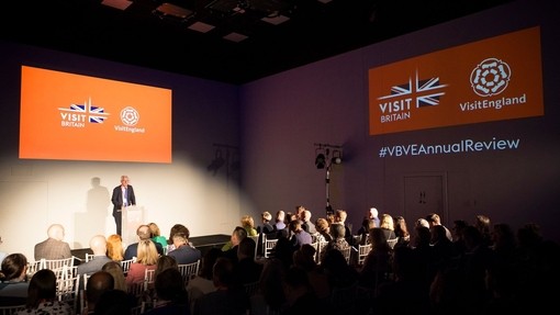 VisitBritain Chair Nick de Bois speaking at VisitBritain/VisitEngland Annual Review 2023/24