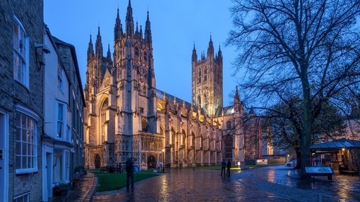 Canterbury Cathedral in Canterbury, Kent at dusk