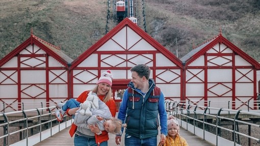 Family enjoying a winter walk at Saltburn Cliff Tramway