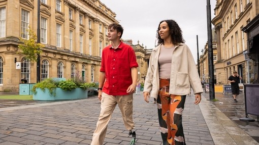 Friends visit Grainger town, historic centre of Newcastle upon Tyne