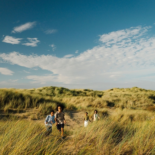A family enjoy a day out in the sand dunes