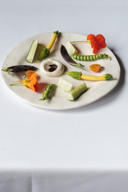 Plate of crudites made from farm vegetables at Osip restaurant, Somerset.
