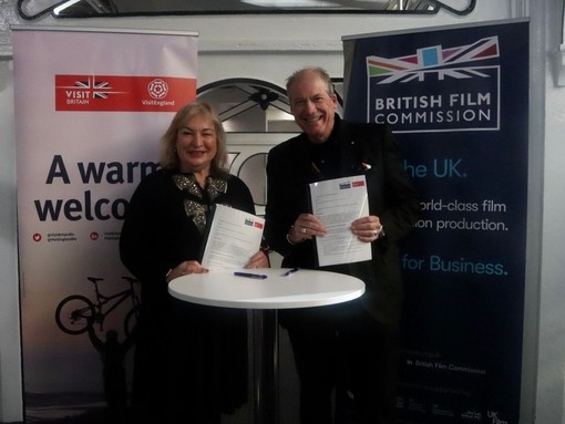 VisitBritain CEO Patricia Yates and Adrian Wootton OBE, Chief Executive of the British Film Commission sign a Memorandum of Understanding at FOCUS London