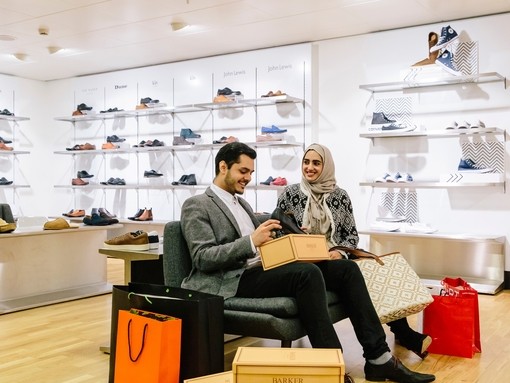 A couple of Middle Eastern ethnicity shopping for shoes