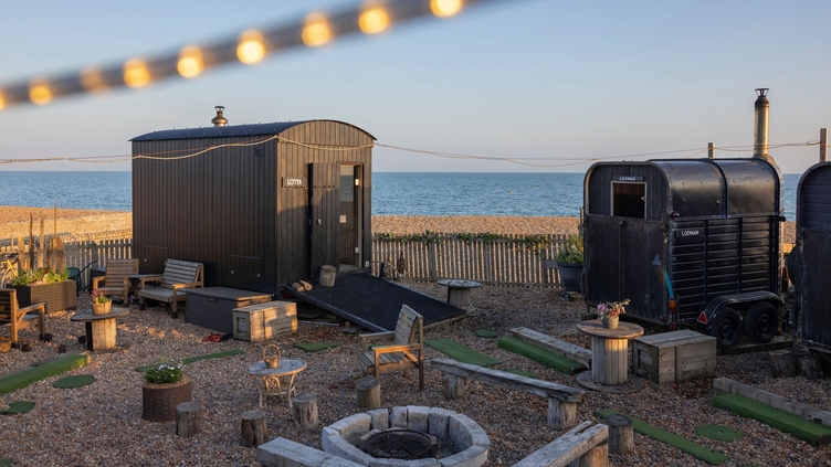 A sauna by a beach