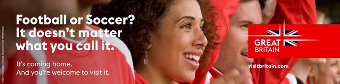 An advertisement banner for football in the UK, linked to the FIFA Women's World Cup