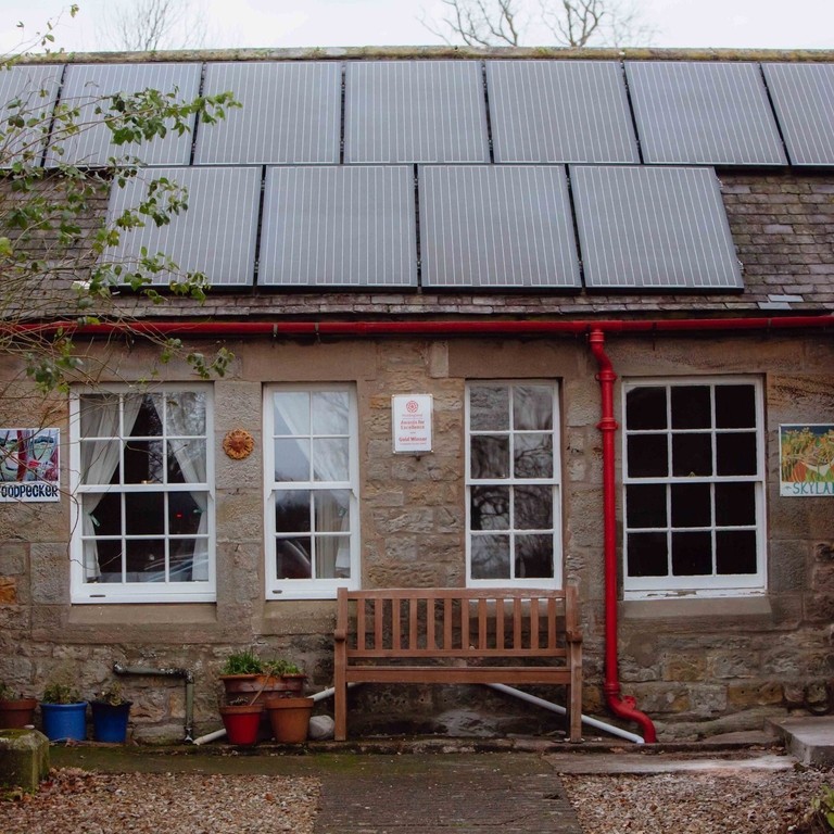 Solar panels on a cottage roof