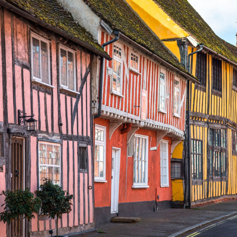 Colourful Tudor timber framed houses on a street