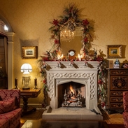 Christmas tree and decorations in the drawing room of a luxury hotel.