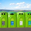 Row of Recycling Bins overlooking the coast